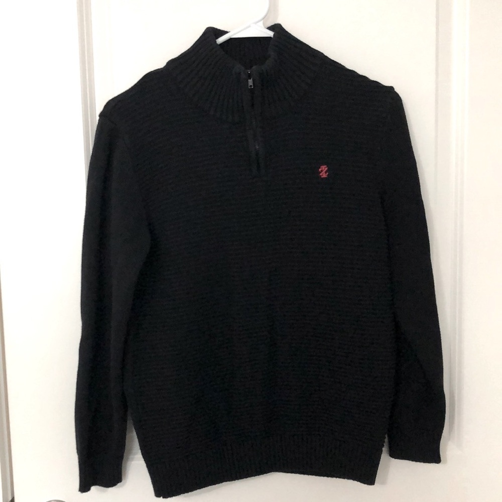 Izod Buttown Down Black/Red Shirt + Black Mock Neck Zippered Sweater Set